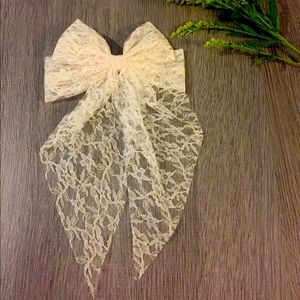 Lace hair bow with clip, hair bow for wedding